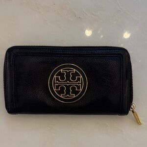 Tory Burch Black Wallet with Gold Logo